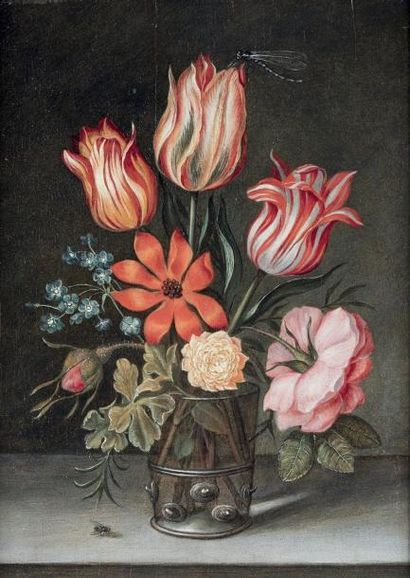 null Ottmar ELLIGER

(Göteborg 1633-Berlin 1679)

Fleurs dans un vase sur un entablement

Panneau

27...