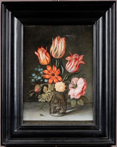 null Ottmar ELLIGER

(Göteborg 1633-Berlin 1679)

Fleurs dans un vase sur un entablement

Panneau

27...