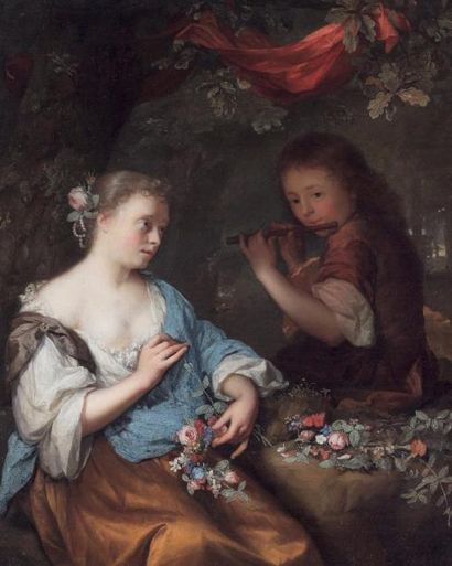 null Arnold BOONEN

(Dordrecht 1669 - Amsterdam 1729)

Jeune fille tressant une couronne...