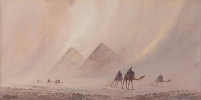 null OTTO TILCHE (GB/ 1821-1894)?Tempête de sable devant les pyramides 

signé ‘O....
