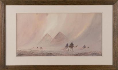 null OTTO TILCHE (GB/ 1821-1894)?Tempête de sable devant les pyramides 

signé ‘O....