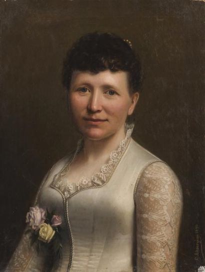 null EKSERGIAN CARNIG 

(1855-1931) 

Portrait d’élégante à la rose 

Huile sur toile?Signée...