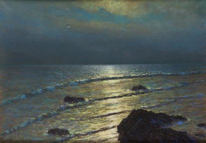 null CHABANIAN ARSENE (1864-1949) 

Mer au clair de lune 

Pastel sur toile?Signé...