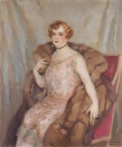 null ATAMIAN CHARLES (1871-1947) 

Portrait d’Elegante à la fourrure, Madame Quinson?Huile...