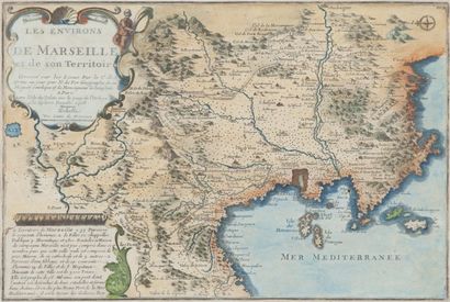 Nicolas de FER (1646-1720) Carte de Marseille et de ses environs.Gravure du XVIIIème...