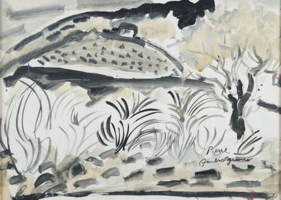 Pierre AMBROGIANI (1907-1985) Paysage.Lavis d'encre.Signé en bas à droite.36 x 54...