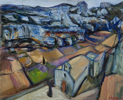 Antoine SERRA (1908-1995) Paysage des Alpilles.Huile sur toile.Signée et datée 47...
