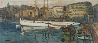 Jean GUINDON (1883-1976) Le Vieux Port de Marseille.Huile sur toile marouflée sur...