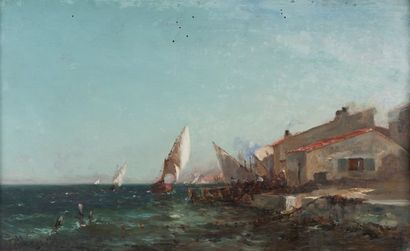 André MAGLIONE (1838-1923) Les Martigues.Huile sur panneau.Signée en bas à gauche.39...