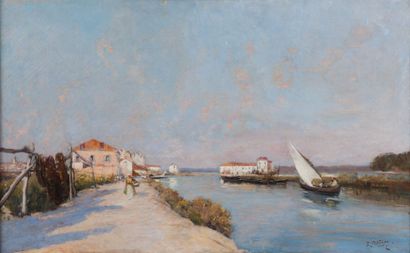 Raymond ALLEGRE (1857-1933) Le Canal de Caronte à Martigues.Huile sur toile.Signée...