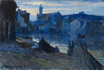 Louis-Mathieu VERDILHAN (1875-1928) Barques aux Martigues.Huile sur toile.Signée...