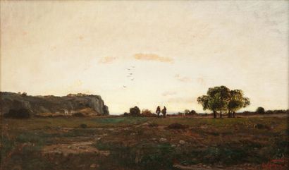 Paul Camille GUIGOU (1834-1871) Soleil couché (provence)
Huile sur toile.
Signée...