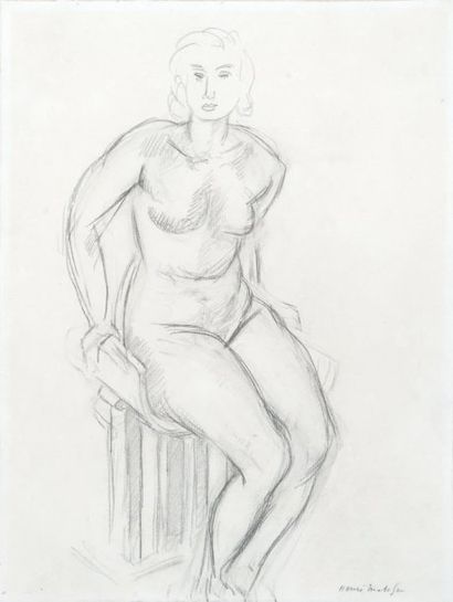 Henri MATISSE (1869-1954) Femme nu assise. Exécuté à Nice vers 1940. Dessin au crayon....