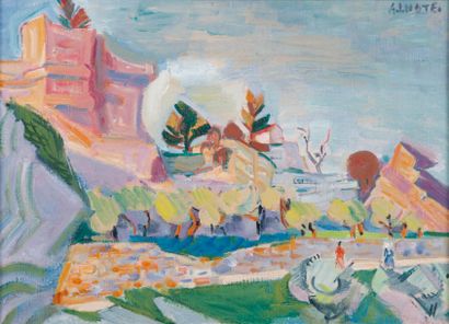 André LHOTE (1885-1962) Rochers et pins. Huile sur toile. Signée en haut à droite....
