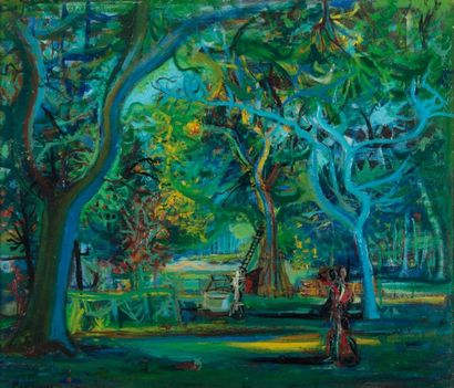 Jean CARZOU (1907-2000) La forêt animée, 1947. Huile sur panneau. Signée et datée...