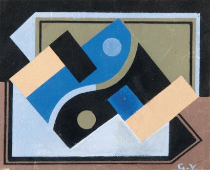 Georges VALMIER (1885-1937) Composition. Gouache au pochoir. Monogrammée en bas à...