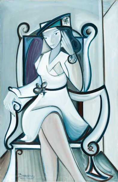 Diamantino RIERA (1912-1961) Femme au fauteuil. Huile sur toile. Signée en bas à...