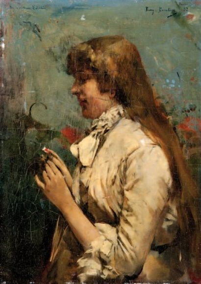 Ferry Peratoner BERATON (1866-1900) Portrait d'une jeune fille. Huile sur panneau....