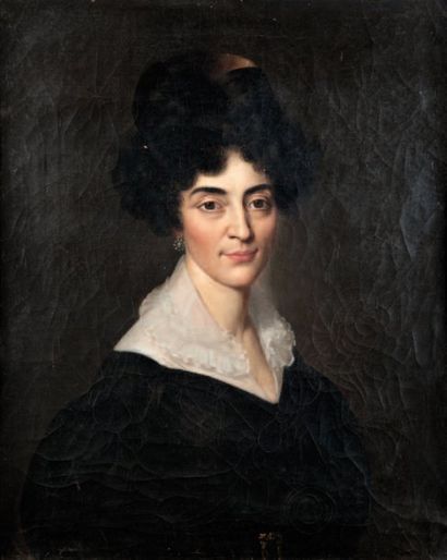 Ecole française vers 1820 Portrait d'une élégante. Huile sur toile. 74 x 60 cm.