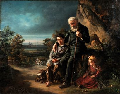 Charles E. JABIOT (XIXème siècle) La halte. Huile sur toile. Signée et datée 1842...