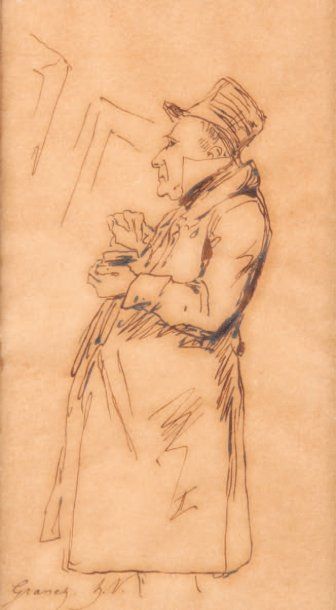 Horace VERNET (1789-1863) Portrait de Granet. Plume et encre. Signée en bas à gauche....