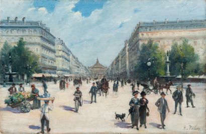 H. REHON Avenue de l'Opéra à Paris. Huile sur toile. Signée en bas à droite. 27 x...