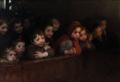 Jean Jules Henry GEOFFROY, dit GEO (1853-1924) Les petits écoliers. Huile sur toile....