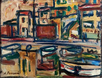 Antoine FERRARI (1910-1995) Le Vieux Port de Marseille. Huile sur toile. Signée en...