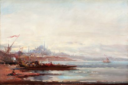 Henri DUVIEUX (c.1855-1920) Vue d'Istambul. Huile sur toile. Signée en bas à gauche....