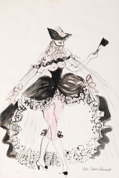 YVES SAINT LAURENT (1936-2008) Projet de costume vénitien. Aquarelle. Signée Yves...