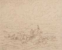 Théophile MAYAN (1860-1937) Bergers. Dessin. Signé en bas à droite. 37 x 47 cm.