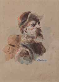 Adolphe Joseph Thomas MONTICELLI (1824-1886) Soldat. Aquarelle. Signée en bas à droite....