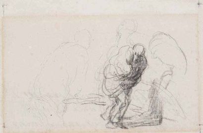 Honoré DAUMIER (1808-1879) Etude de personnages. Dessin sur une enveloppe adressée...
