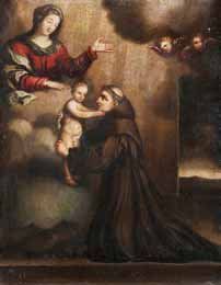 Ecole française du XVIIIème siècle Donation du rosaire, l'enfant Jésus et St François...