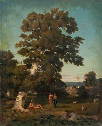 Théodore CARUELLE d'ALIGNY (1798-1871) Attribué à Scène mythologique sous un arbre....