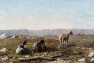 François SIMON (1818-1896) Chèvres dans un paysage. Huile sur toile marouflée sur...