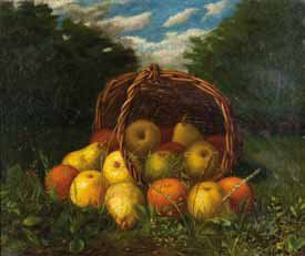 François MAURY (1861-1933) Panier de fruits dans les prés. Huile sur toile. Signée...
