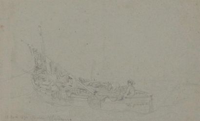 Vincent COURDOUAN (1810-1893) Barques, vue animée, 1894 

Crayons et craie blanche...