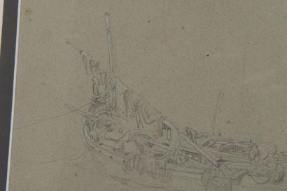 Vincent COURDOUAN (1810-1893) Barques, vue animée, 1894 

Crayons et craie blanche...