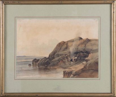 Vincent COURDOUAN (1810-1893) Pêcheurs en bord de côte. 

Aquarelle?Signée en bas...