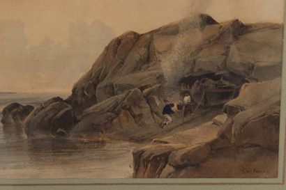 Vincent COURDOUAN (1810-1893) Pêcheurs en bord de côte. 

Aquarelle?Signée en bas...