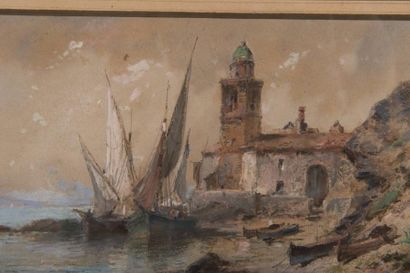 Vincent COURDOUAN (1810-1893) Cap Brun près de Toulon 

Aquarelle et pastel sur papier...