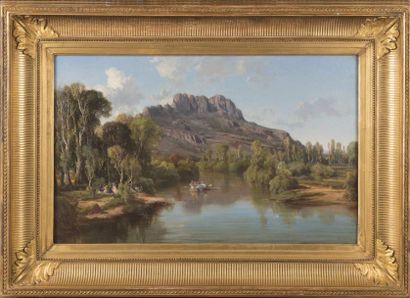 Vincent COURDOUAN (1810-1893) Bord de rivière 

Huile sur toile?Signée en bas à gauche...