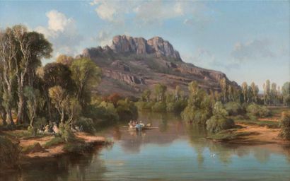 Vincent COURDOUAN (1810-1893) Bord de rivière 

Huile sur toile?Signée en bas à gauche...