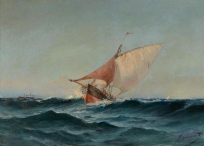 Joseph SUCHET (1824-1896) Bateau en mer 

Huile sur toile?Signée en bas à droite...