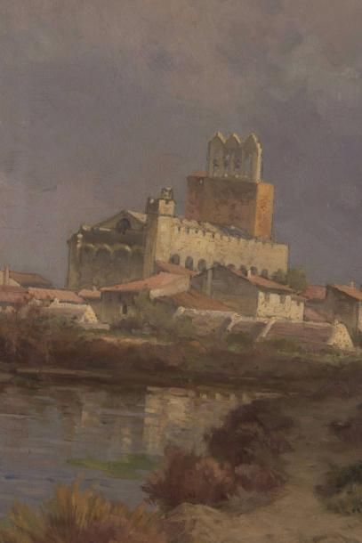 Ernest George CHAUVIER DE LÉON (1835-1907) Saintes-Maries-de-la-Mer 

Huile sur toile?Signée...