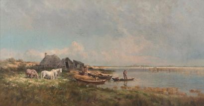 Ernest George CHAUVIER DE LÉON (1835-1907) Vue de Camargue 

Huile sur toile?Signée...