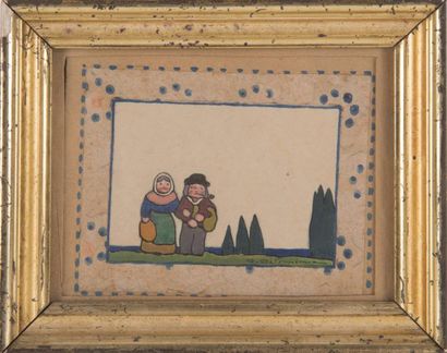 David DELLEPIANE (1866-1932) Couple de santons 

Gouache sur papier 9,5 x 13 cm ...