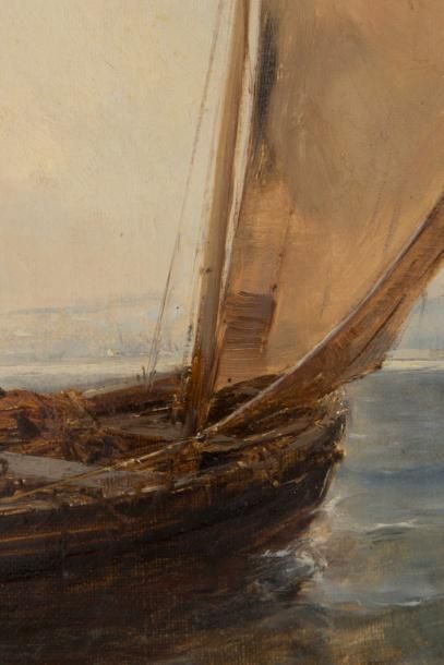 Paul BISTAGNE (1850-1886) Pêcheurs en mer 

Huile sur toile Signée en bas droite...