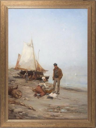 Paul BISTAGNE (1850-1886) Retour de la pèche, 1884 

Huile sur toile?Signée en bas...